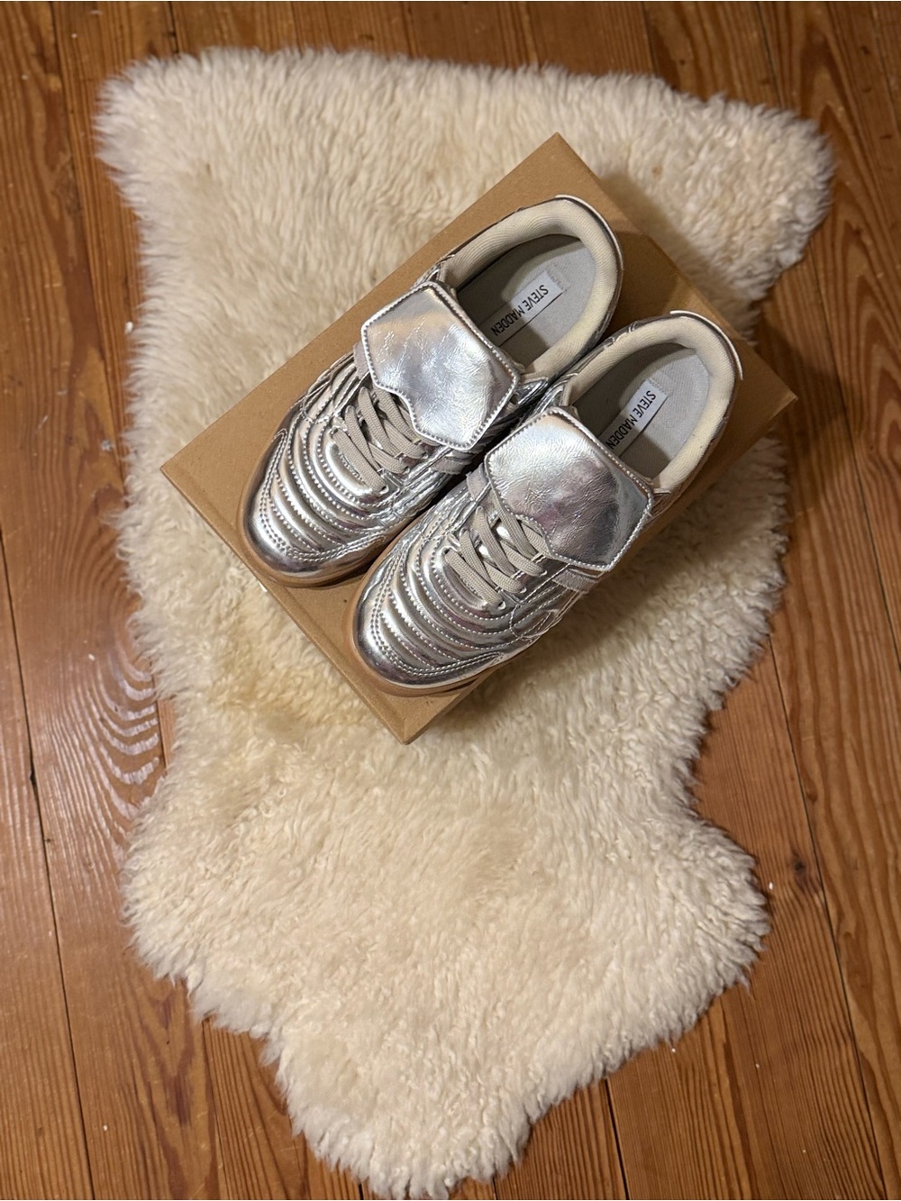 Steve Madden Metallic Silver Lace-Up Sneakers